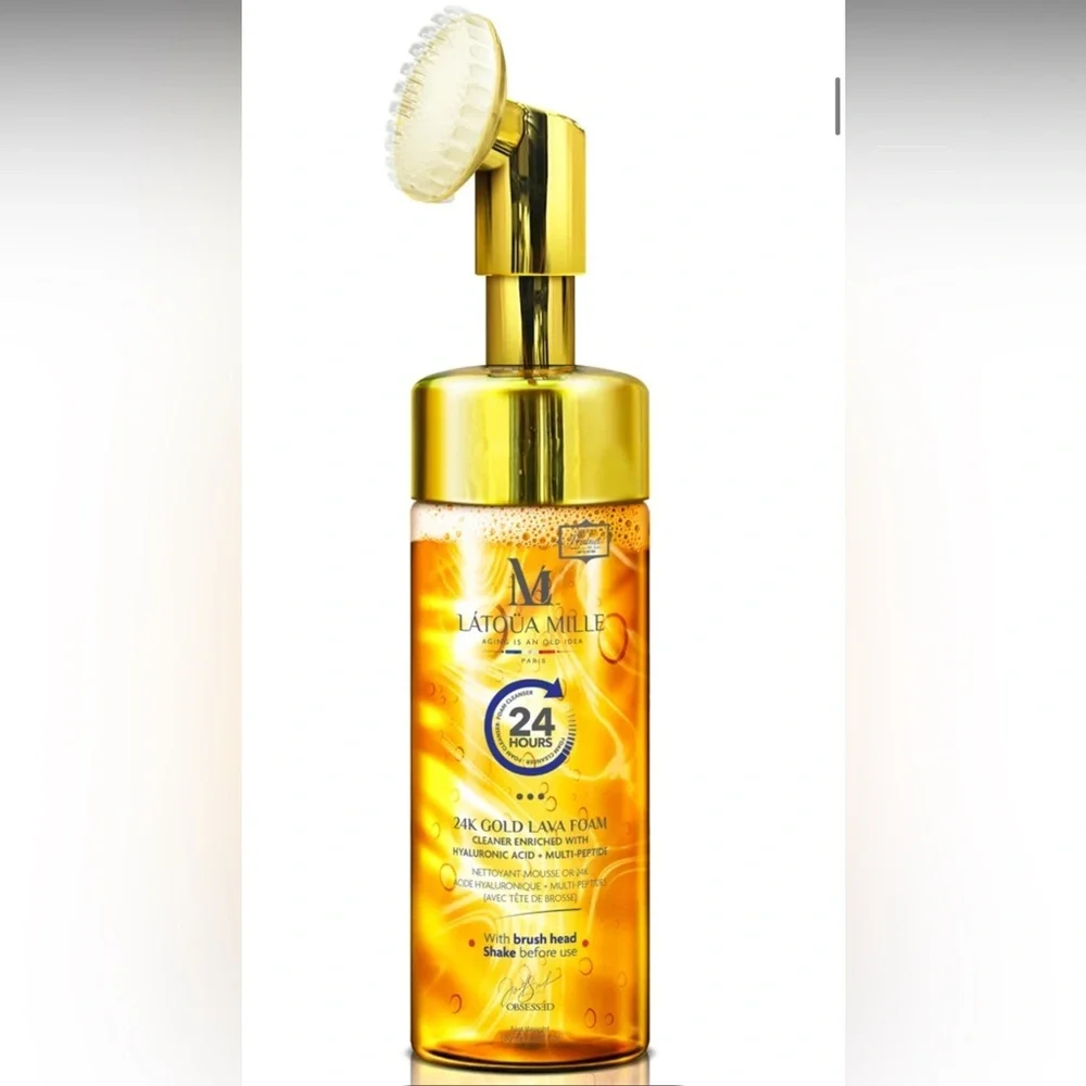 24K Gold Lava Foam Cleaner Hyaluronic Acid + Multi-Peptide (With Brush Head)